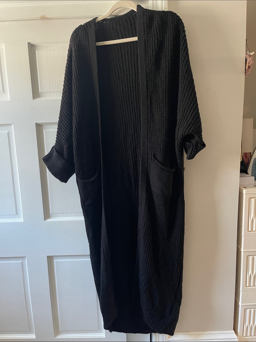 Black chunky knit sweater duster